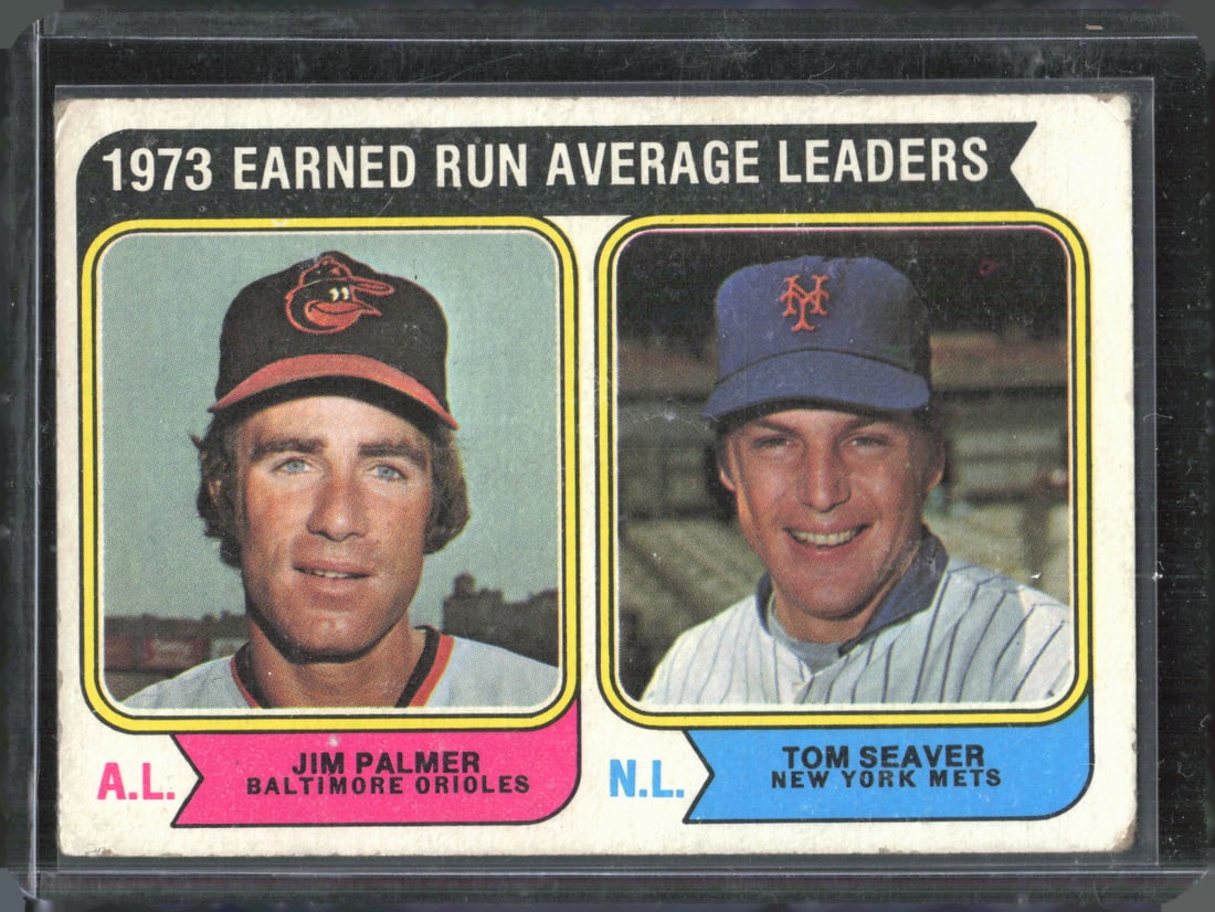 1973 ERA Leaders Jim Palmer & Tom Seaver 1974 Topps #206: 1973 ERA Leaders Jim Palmer & Tom Seaver 1974 Topps #206