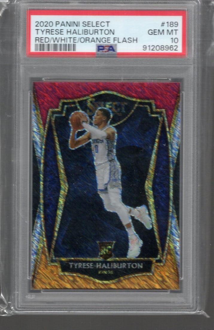 Tyrese Haliburton Red/White/Orange Flash Prizm RC 2020-21 Panini Select #189 PSA 10 (1 of 2)