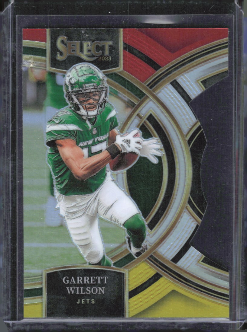 Garrett Wilson Red/Yellow Prizm Die-Cut Premier Level 2023-24 Panini Select #115 (1 of 2)