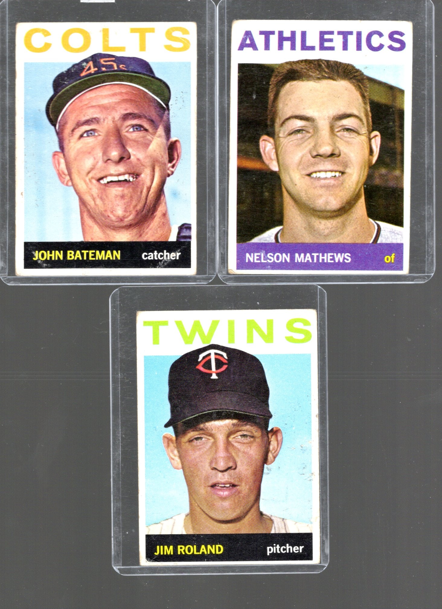 3 - Vintage 1964 Topps Baseball Cards - Jim Roland, Nelson Matthews, & John Bateman (1 of 2)