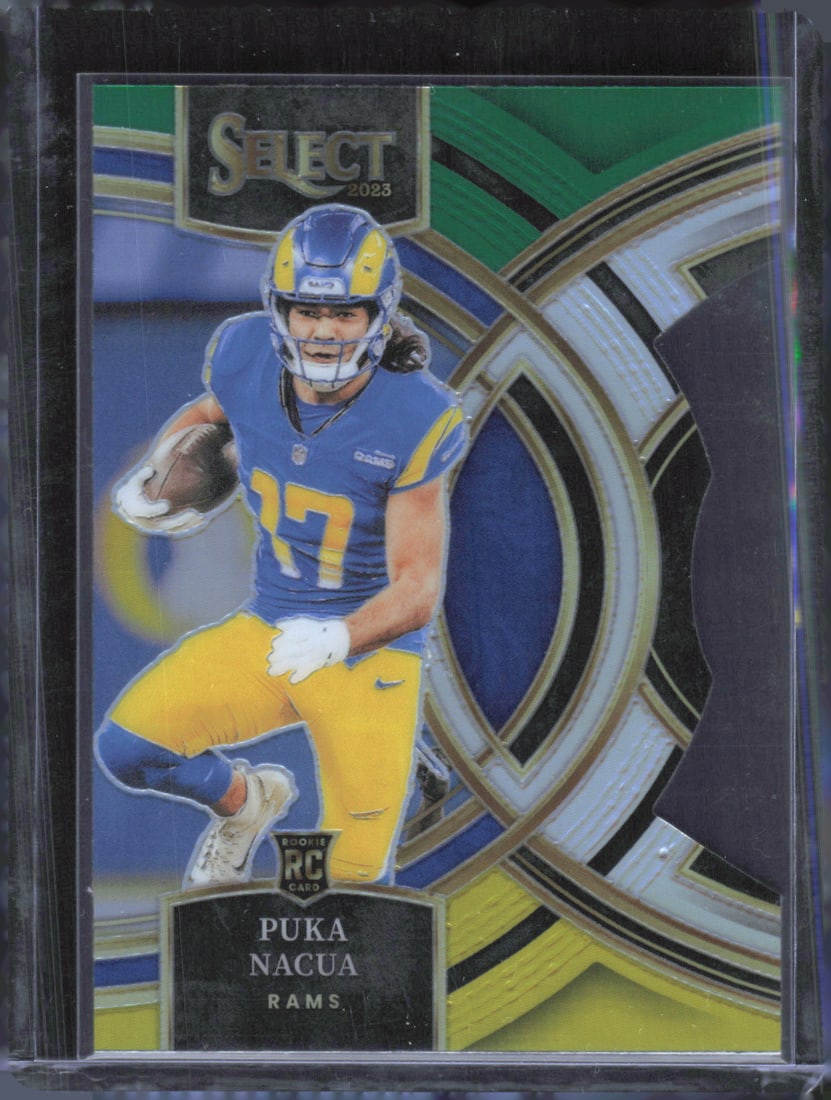 Puka Nacua Rookie Card Green/Yellow Premier Level Prizm Die-Cut 2023-24 Panini Select #199 (1 of 2)
