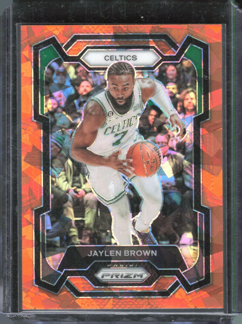 2023-24 Panini Prizm #31 Jaylen Brown Prizms Orange Cracked Ice (1 of 2)
