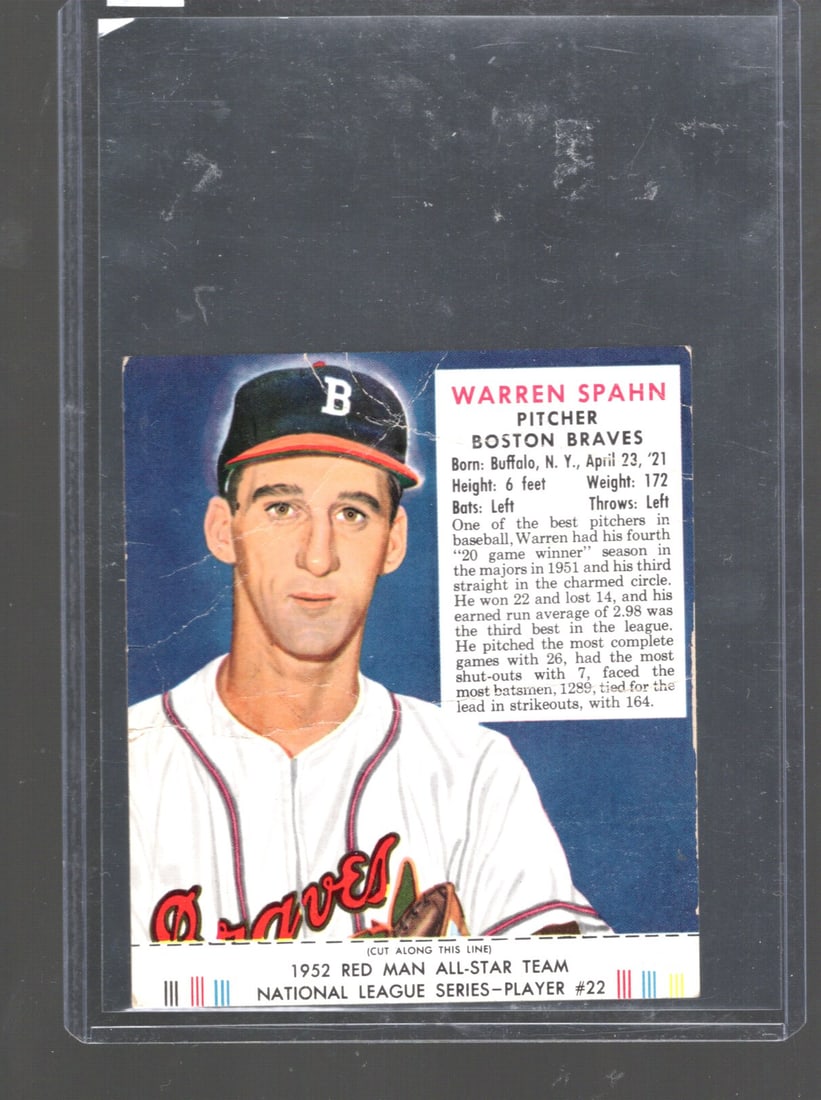 Warren Spahn 1952 Redman Tobacco with Tab (1 of 2)