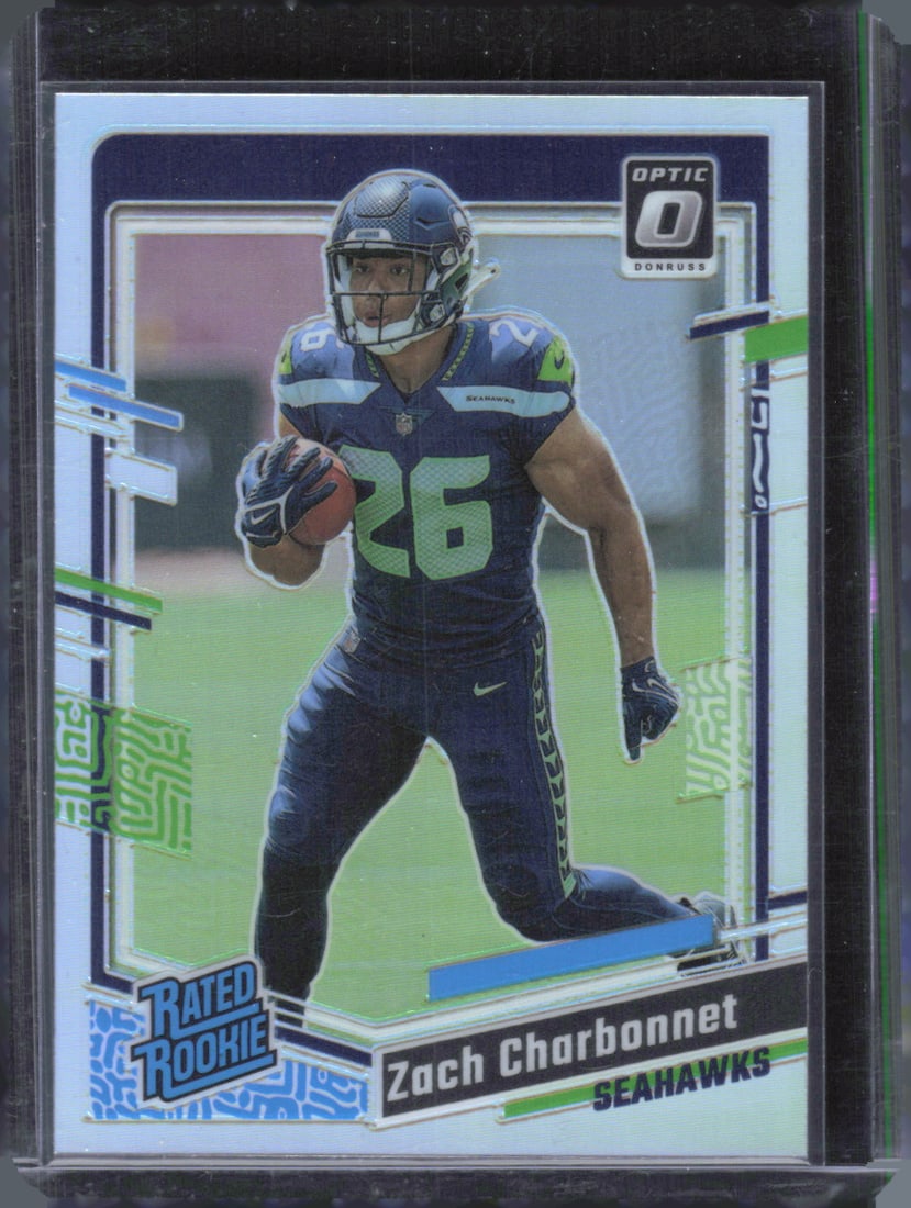 2023 Donruss Optic #294 Zach Charbonnet Silver Holo Prizm RC (1 of 2)