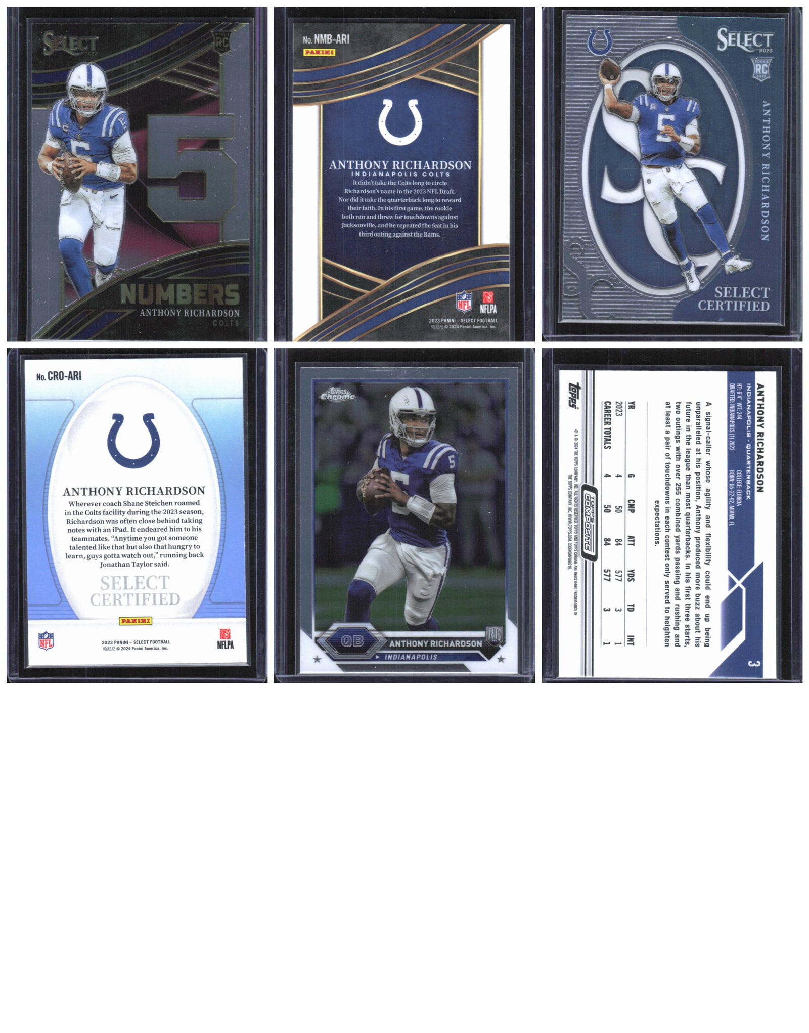 3 Count: Anthony Richardson Rookie Cards 2023-24 Panini Select & 2023-24 Topps Composite: 3 Count: Anthony Richardson Rookie Cards 2023-24 Panini Select & 2023-24 Topps Composite