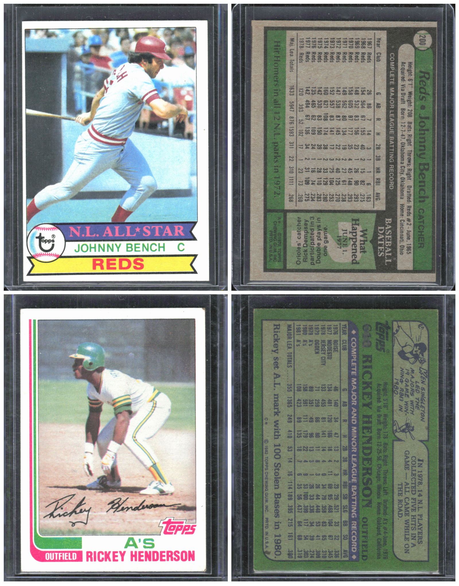 Johnny Bench & Rickey Henderson 1979 & 1982 Topps Vintage MLB Cards (1 of 1)