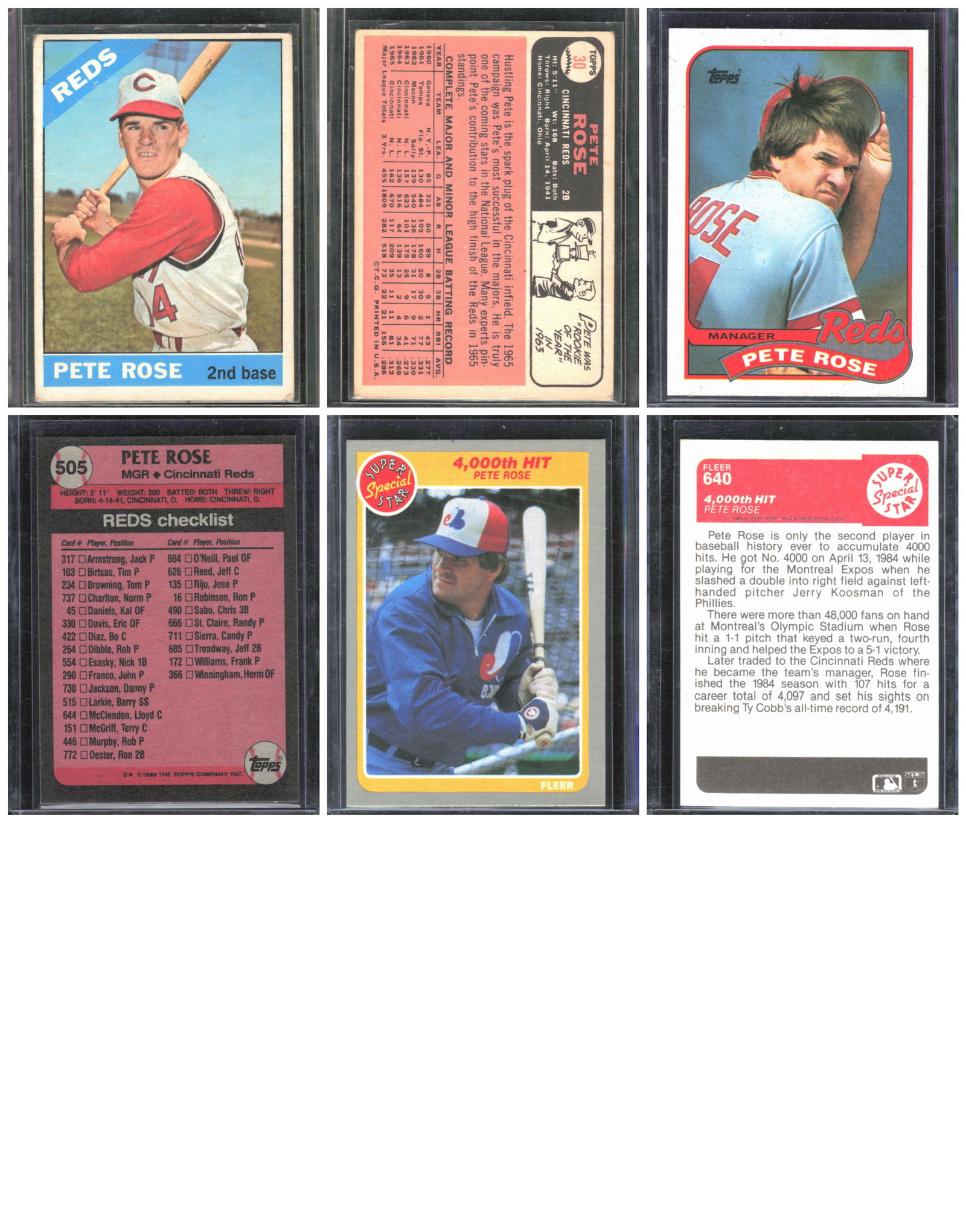 3 - Pete Rose Cards 1966 & 1980's Vintage Baseball Cards (1 of 1)