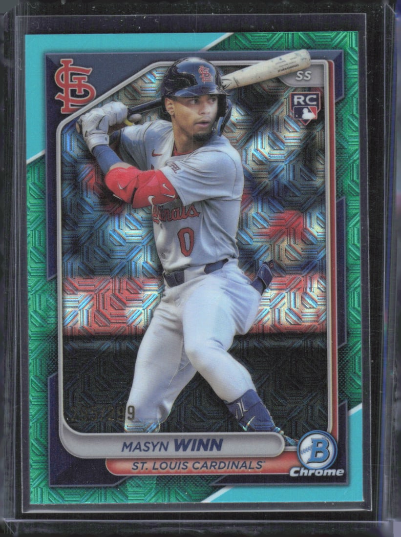 2024 Bowman Chrome #61 Masyn Winn Aqua Mojo Refractors /299: 2024 Bowman Chrome #61 Masyn Winn Aqua Mojo Refractors /299