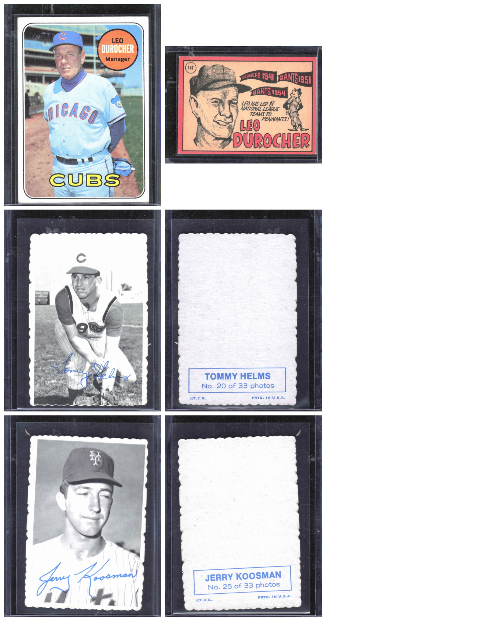 3 - Vintage Topps Baseball Cards - 2 Deckle Edge - Leo Durocher Manager: 3 - Vintage Topps Baseball Cards - 2 Deckle Edge - Leo Durocher Manager