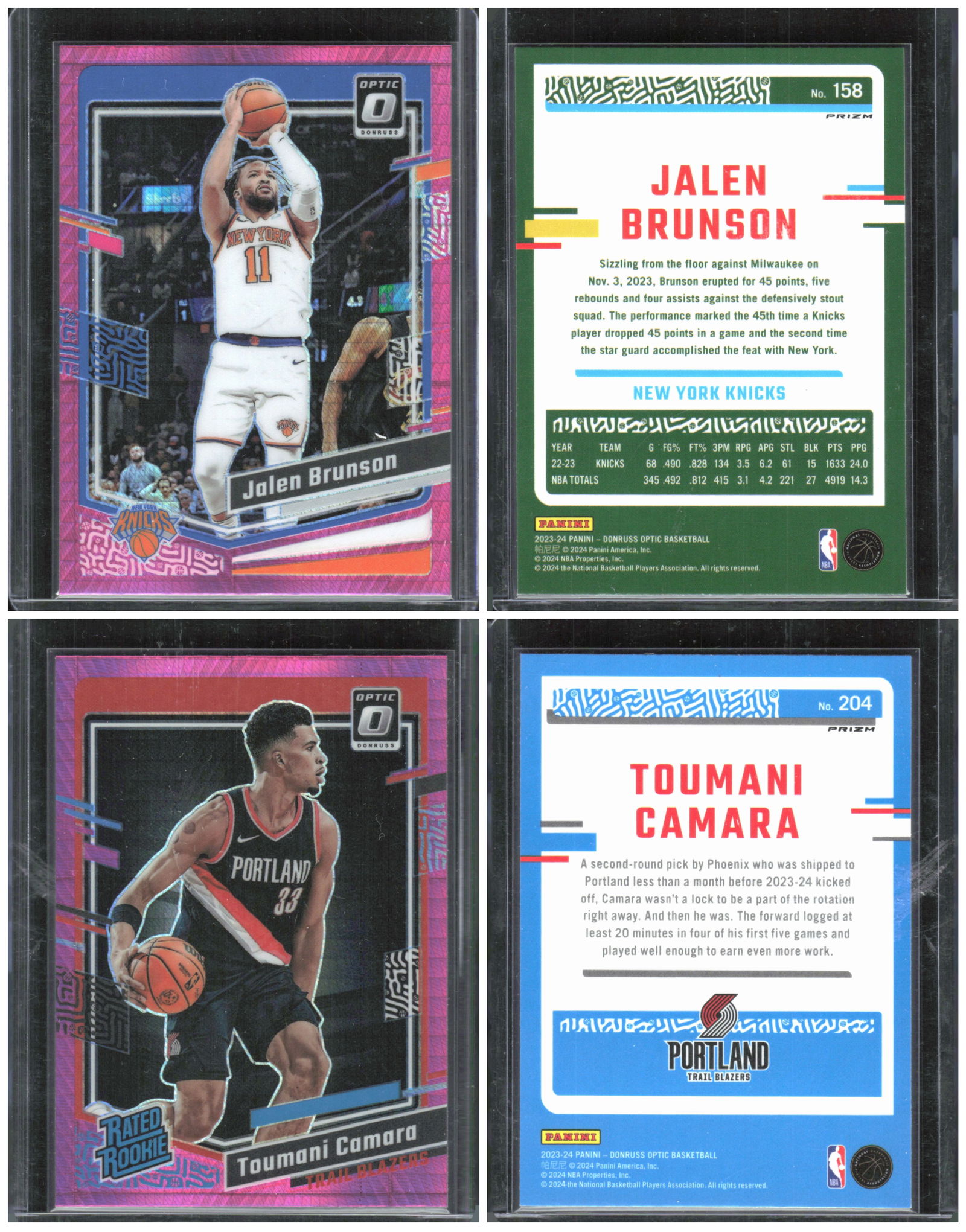 2 - Pink Hyper Pulsar NBA Cards: Jalen Brunson & Toumani Camara: 2 - Pink Hyper Pulsar NBA Cards: Jalen Brunson & Toumani Camara