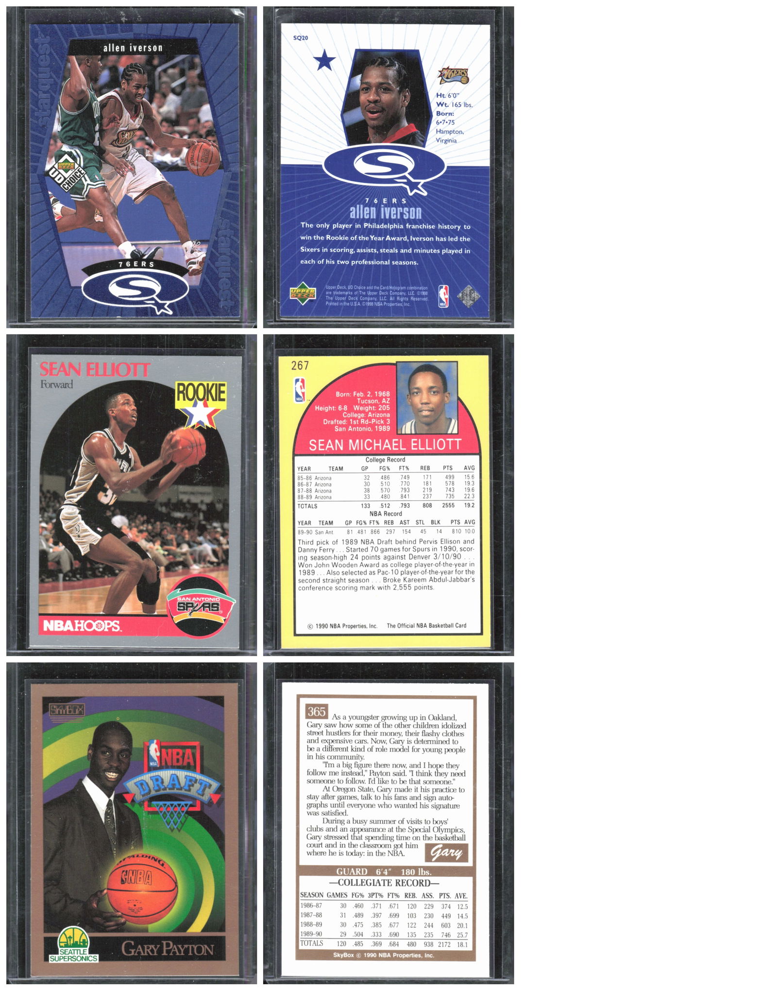 3 - Vintage NBA Basketball Cards: Allen Iverson, Sean Elliot, & Gary Payton (1 of 1)