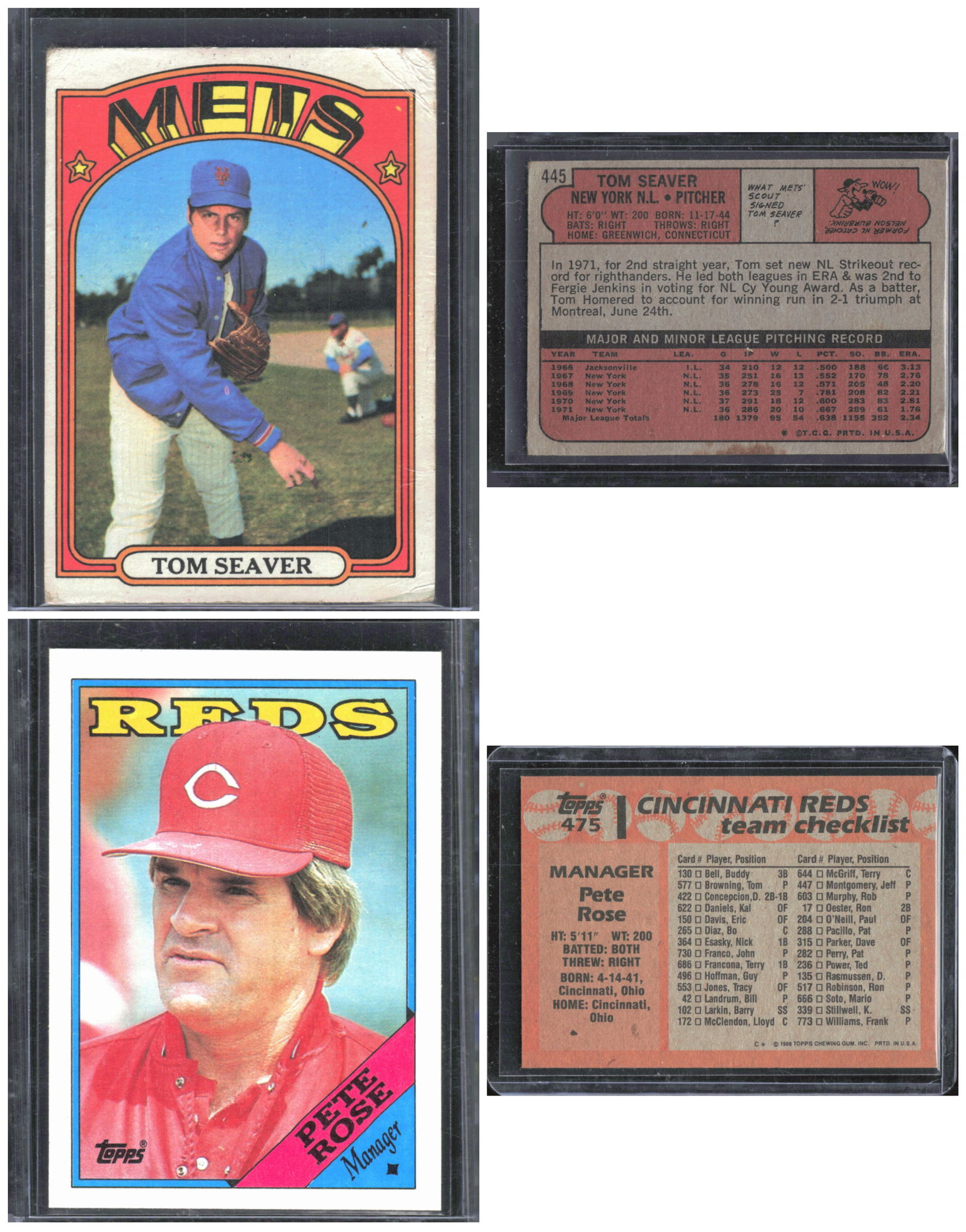 Tom Seaver 1972 Topps #445 & Pete Rose 1988 Topps #475 (1 of 1)