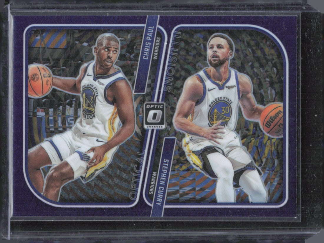 Stephen Curry/Chris Paul Optical Illusions Purple Prizm 2023-24 Donruss Optic #5 (1 of 2)