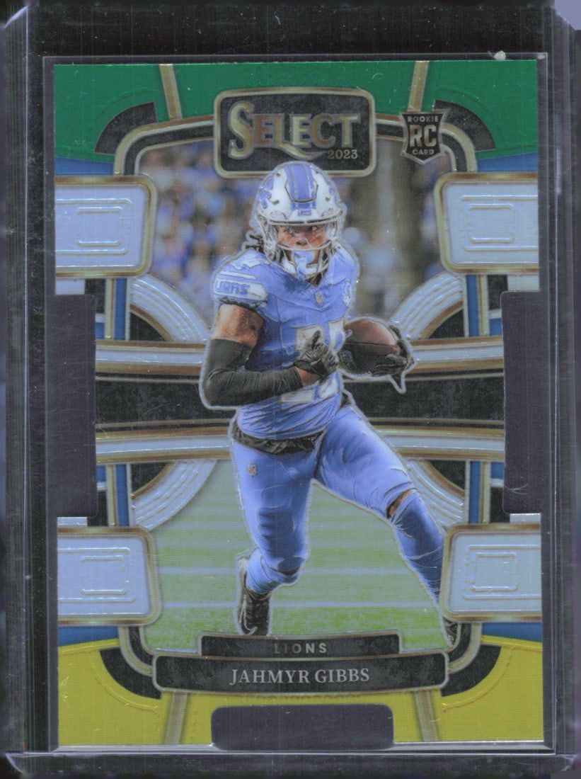 2023 Panini Select #34 Jahmyr Gibbs Green and Yellow Prizms Die Cut RC: 2023 Panini Select #34 Jahmyr Gibbs Green and Yellow Prizms Die Cut RC