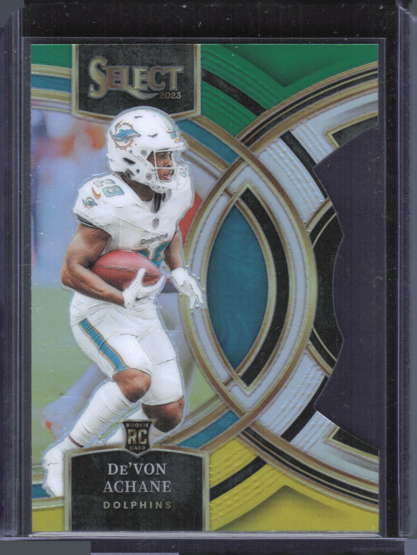 De'Von Achane Green/Yellow Prizm Die Cut RC 2023 Panini Select #176: De'Von Achane Green/Yellow Prizm Die Cut RC 2023 Panini Select #176