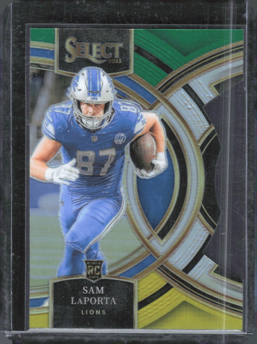 Sam LaPorta Green/Yellow Prizm Die Cut RC 2023 Panini Select #106: Sam LaPorta Green/Yellow Prizm Die Cut RC 2023 Panini Select #106
