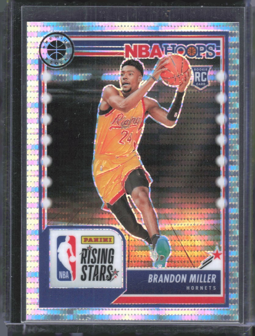2023-24 Panini NBA Hoops Premium stock #298 Brandon Miller Rookie Card Rising Stars Silver Pulsar: 2023-24 Panini NBA Hoops Premium stock #298 Brandon Miller Rookie Card Rising Stars Silver Pulsar Prizm