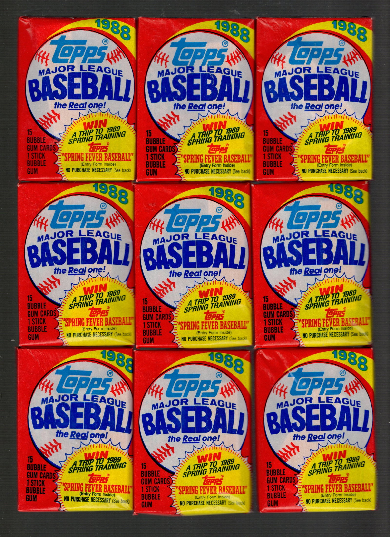 9 Count: 1988 Topps Baseball Retail Box Packs (1 of 1)