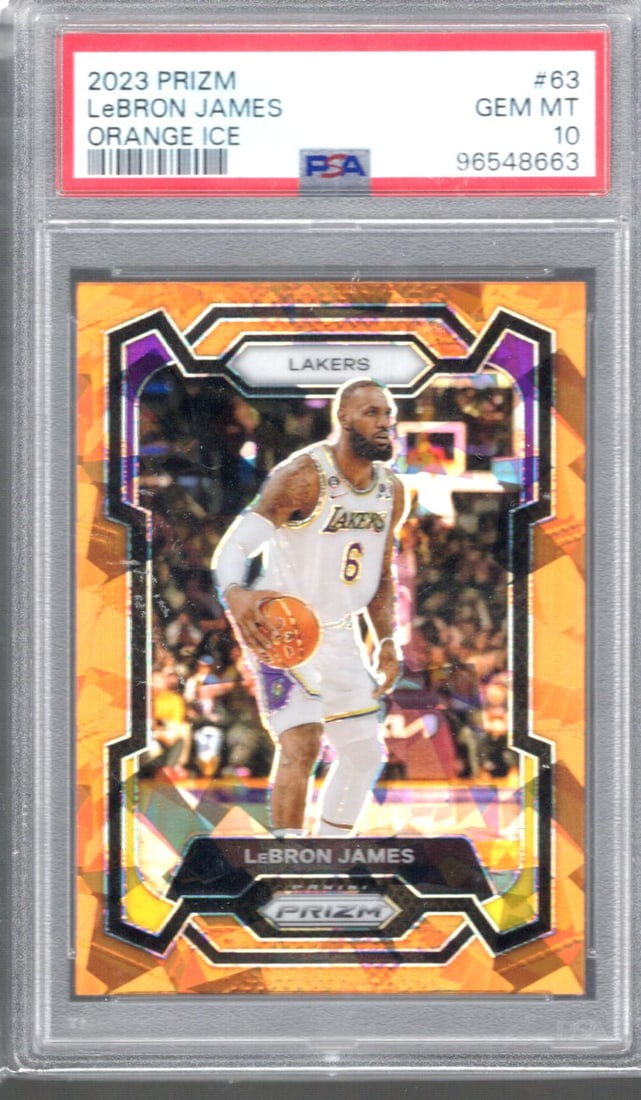 LeBron James PSA 10 Orange Cracked Ice 2023-24 Panini Prizm #63 (1 of 2)