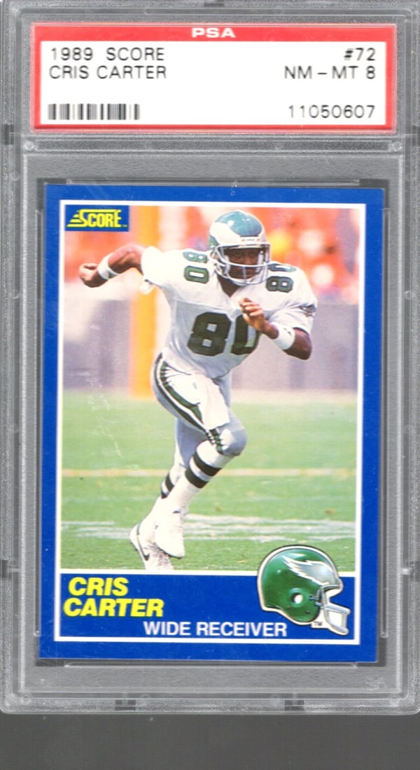 Cris Carter Rookie Card PSA 8 1989 Score #72: Cris Carter Rookie Card PSA 8 1989 Score #72