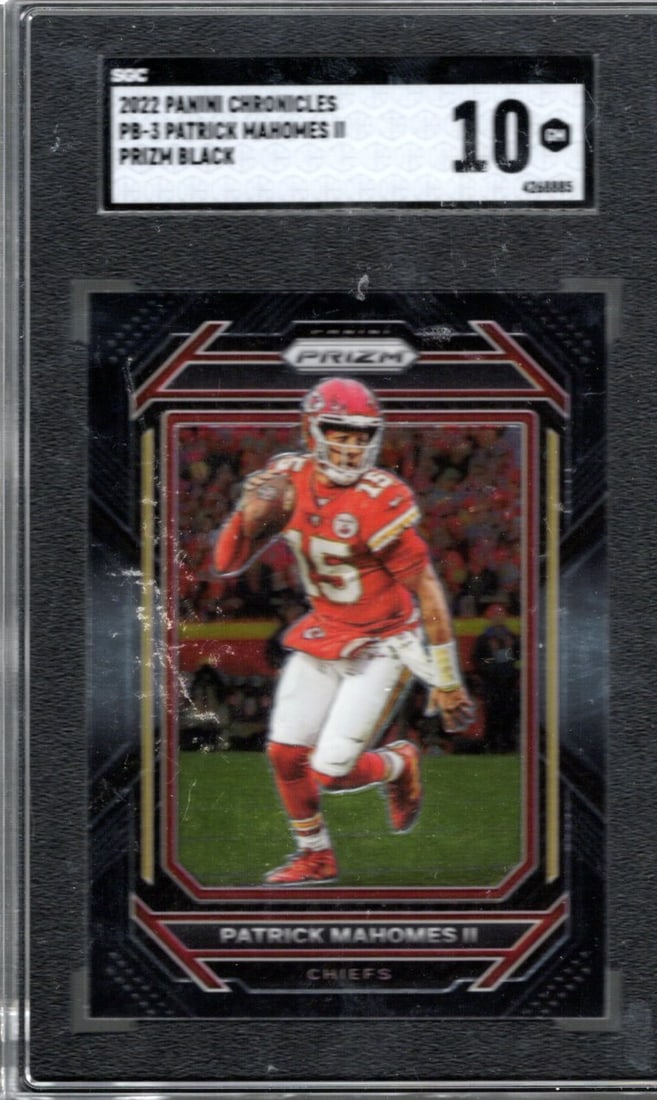 Patrick Mahomes, II SGC 10 Prizm Black 2022 Panini Chronicles #PB-3 (1 of 2)