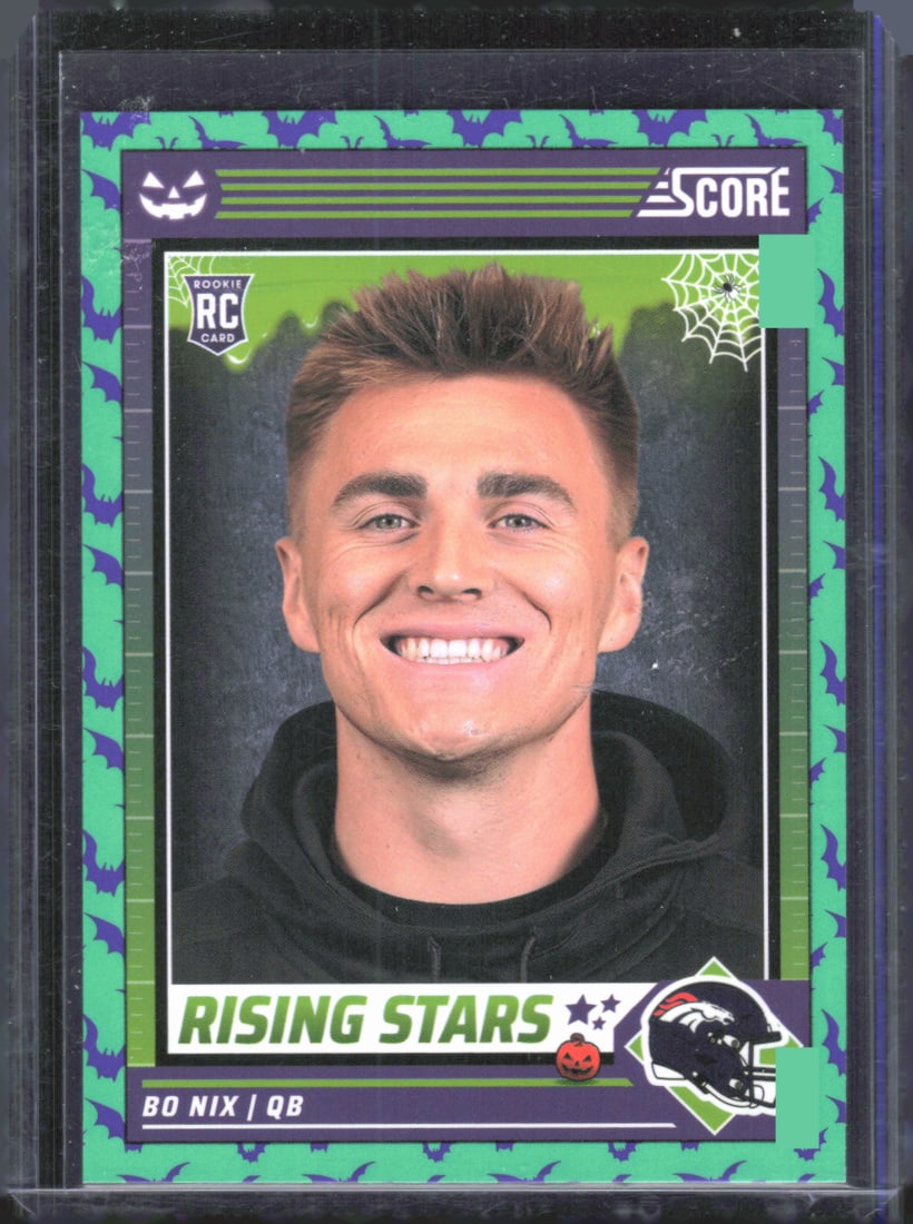 2024 Score-A-Treat #4 Bo Nix Rookie Card A-Treat - Rising Stars Green Bats: 2024 Score-A-Treat #4 Bo Nix Rookie Card A-Treat - Rising Stars Green Bats