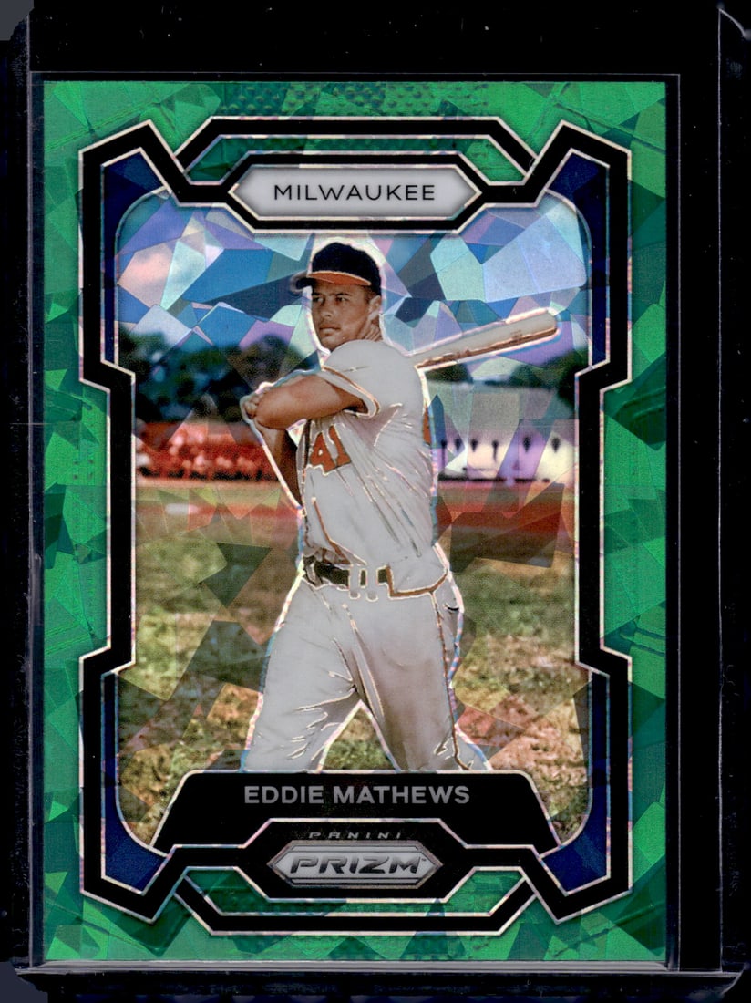 Eddie Matthews Green Cracked Ice Prizm 2024 Panini Prizm #57: Eddie Matthews Green Cracked Ice Prizm 2024 Panini Prizm #57
