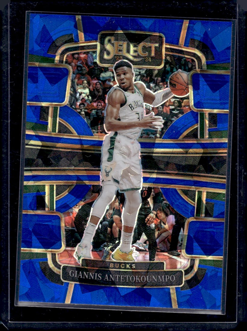 Giannis Antetokounmpo Blue Cracked Ice Prizm 2023-24 Panini Select #60: Giannis Antetokounmpo Blue Cracked Ice Prizm 2023-24 Panini Select #60
