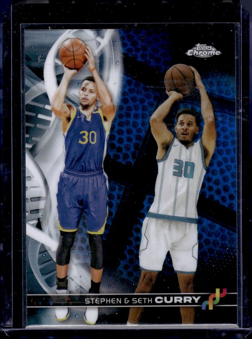 Stephen Curry & Seth Curry DNA Blue Basketball Refractor 2023-24 Topps Chrome #DNA-1: Stephen Curry & Seth Curry DNA Blue Basketball Refractor 2023-24 Topps Chrome #DNA-1