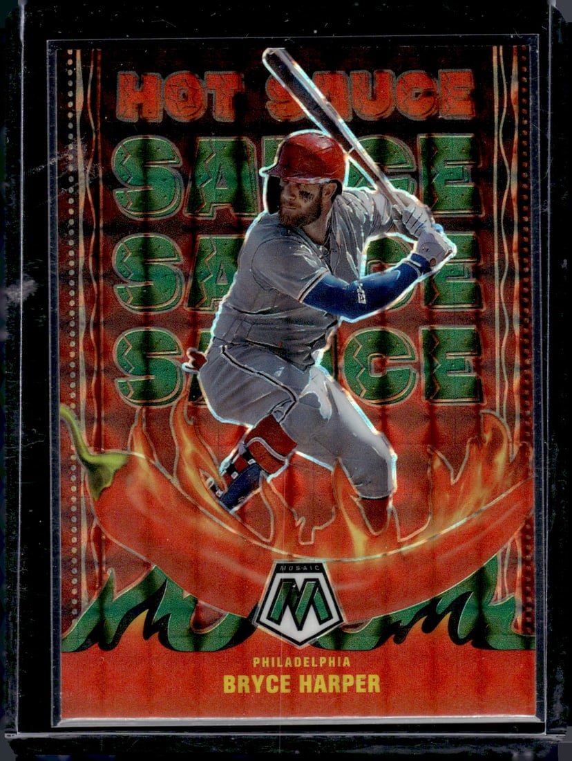Bryce Harper Hot Sauce Green Mosaic Prizm 2022 Panini Mosaic #HS-3: Bryce Harper Hot Sauce Green Mosaic Prizm 2022 Panini Mosaic #HS-3