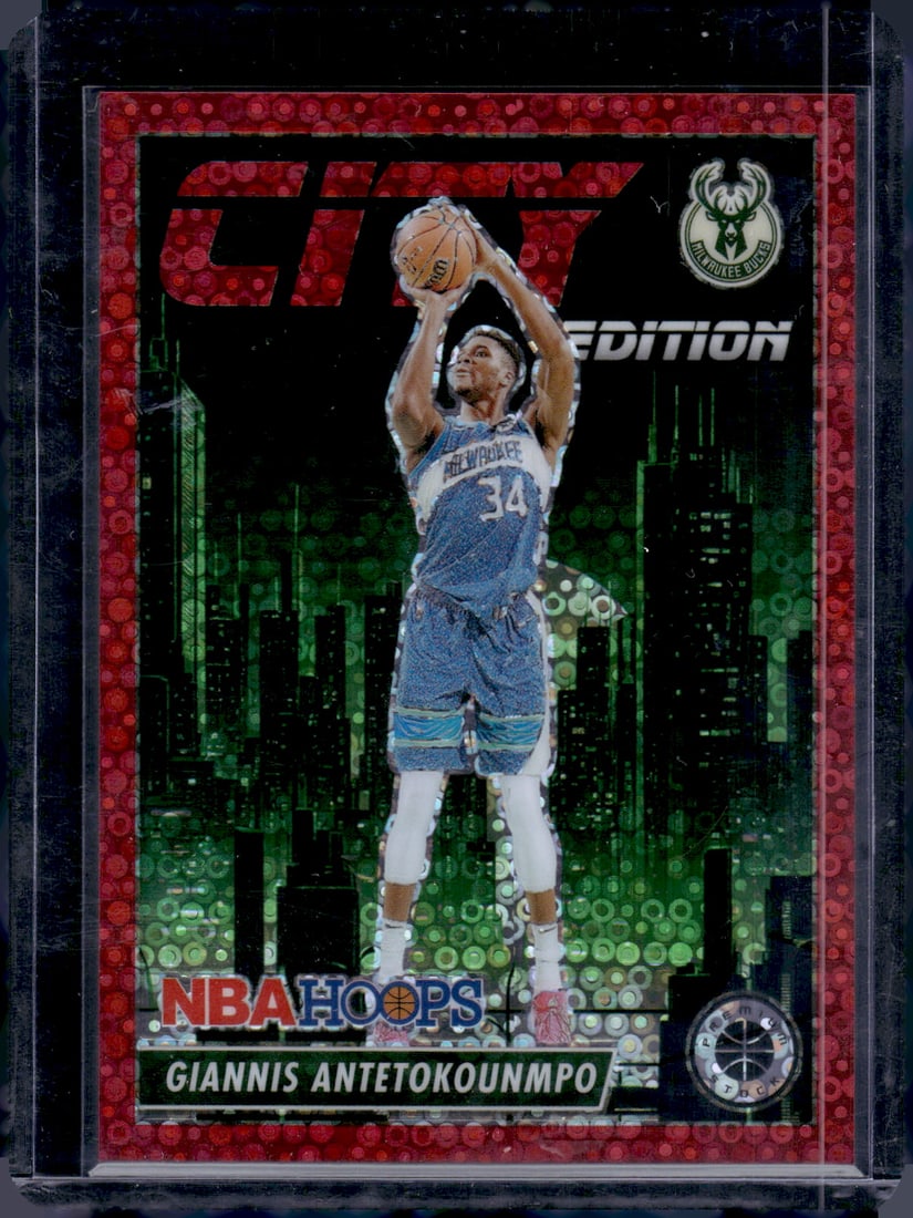 Giannis Antetokounmpo City Edition Red Disco Prizm /99 2023-24 Panini Premium Stock #19 (1 of 2)