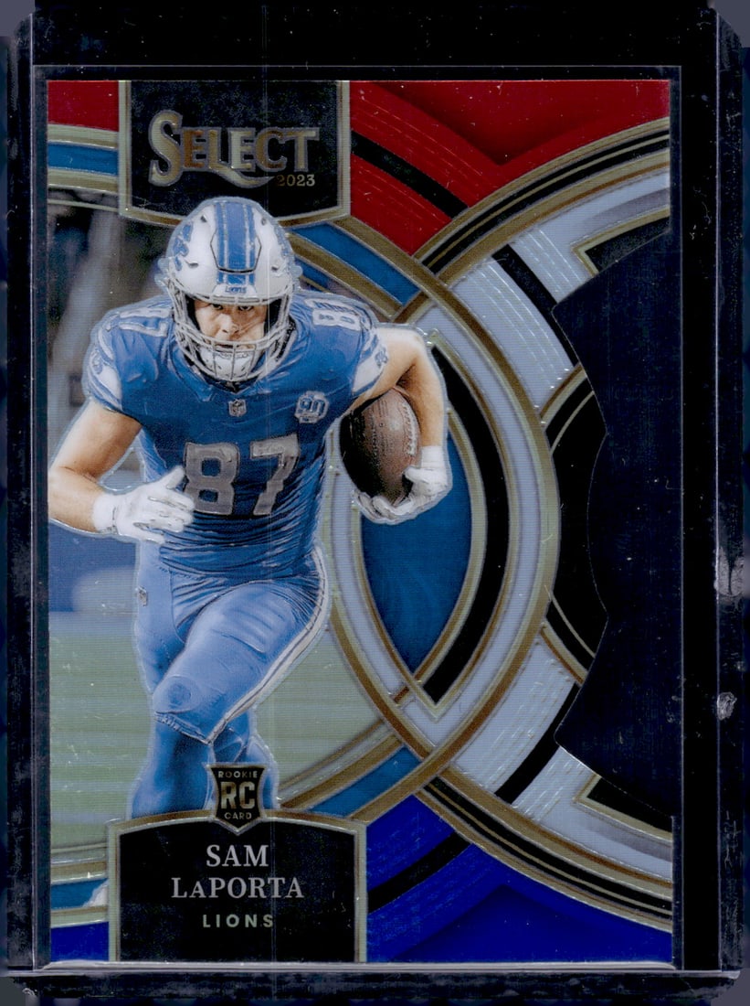 Sam LaPorta Red/Blue Prizm Die Cut RC 2023 Panini Select #106 (1 of 2)