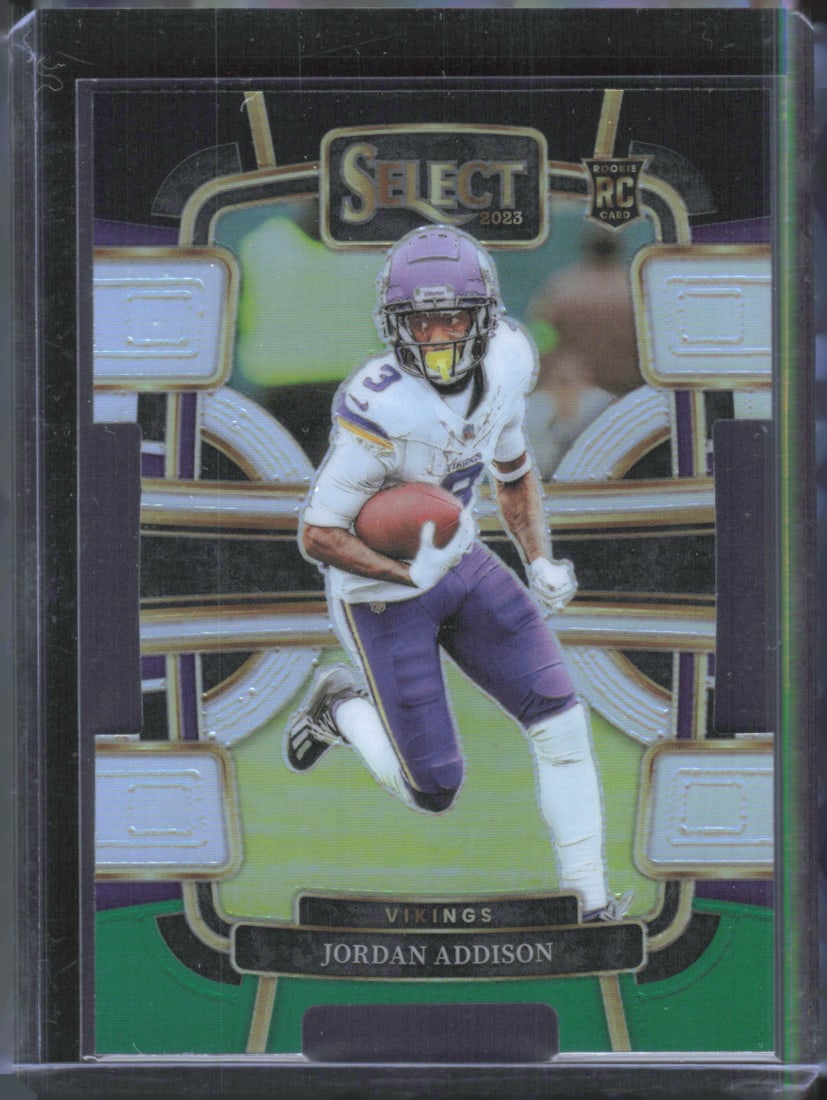 Jordan Addison Rookie Black and Green Prizms Die Cuts 2023 Panini Select #66 (1 of 2)