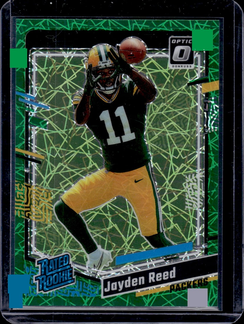 Jayden Reed Green Velocity Prizm RC 2023 Donruss Optic #239: Jayden Reed Green Velocity Prizm RC 2023 Donruss Optic #239
