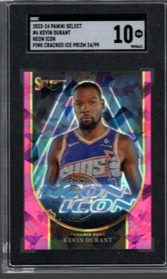 Kevin Durant Neon Icon Pink Cracked Ice /99 2023-24 Panini Select #6 SGC 10 (1 of 2)