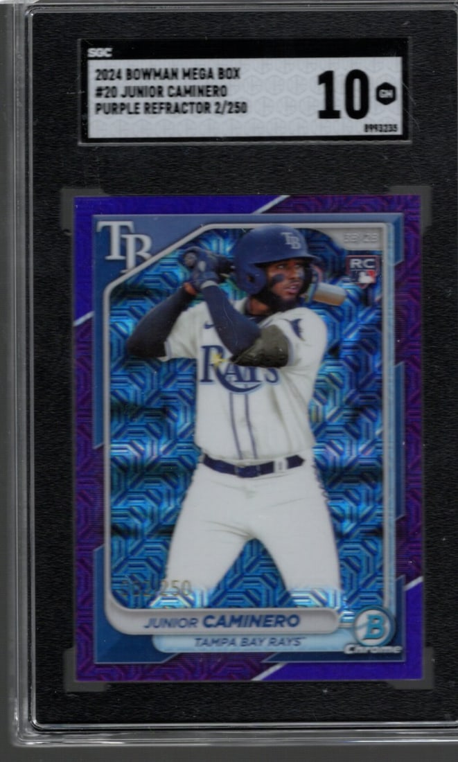 Junior Caminero Purple Mojo Refractor RC /250 2024 Bowman Chrome #20 SGC 10 (1 of 2)