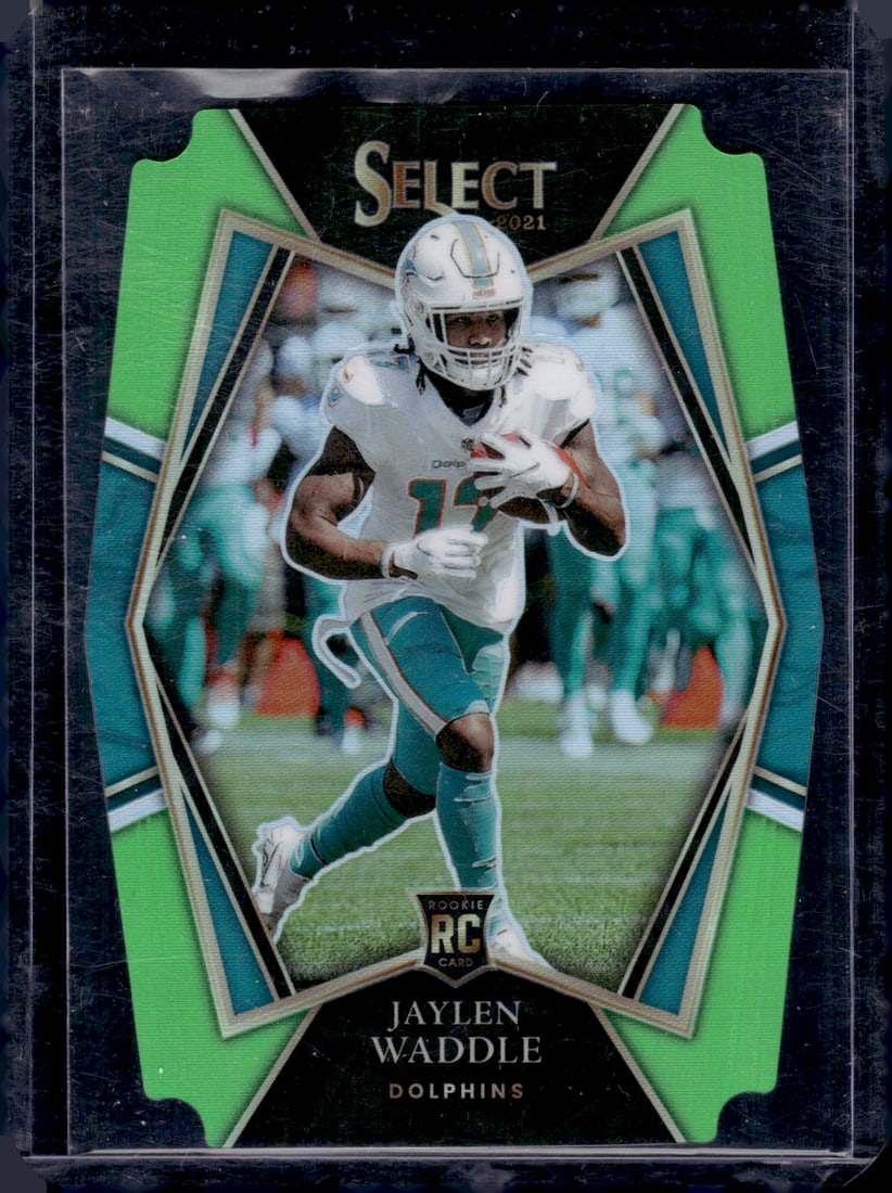 Jaylen Waddle Neon Green Prizm Die Cut RC /349 2021 Panini Select #148 (1 of 2)