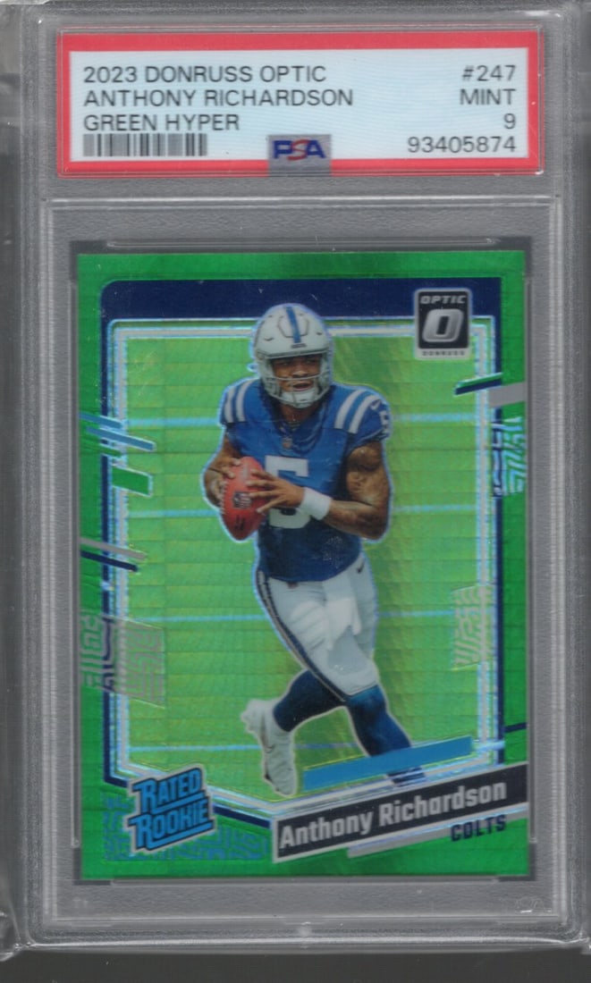 Anthony Richardson Green Hyper Prizm RC 2023 Donruss Optic #247 PSA 9 (1 of 2)