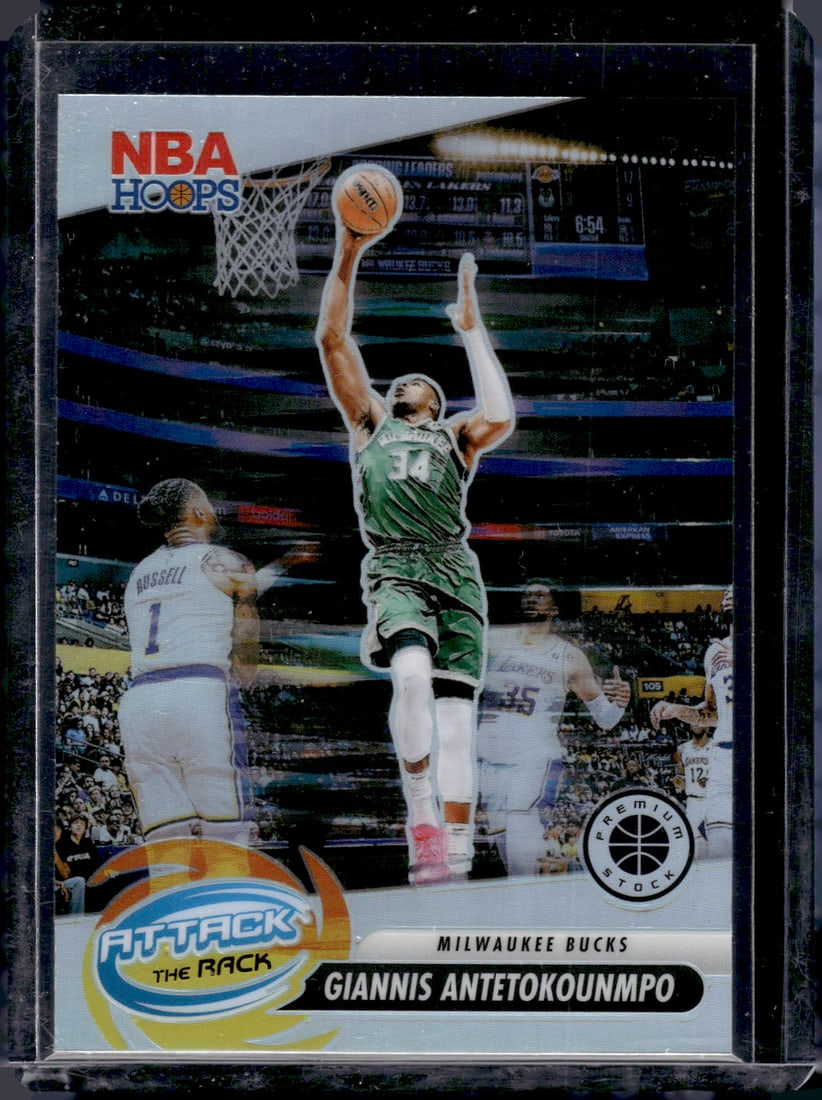 Giannis AntetoKounmpo Attack the Rack Silver Prizm 2023-24 Panini Premium Stock #2: Giannis AntetoKounmpo Attack the Rack Silver Prizm 2023-24 Panini Premium Stock #2