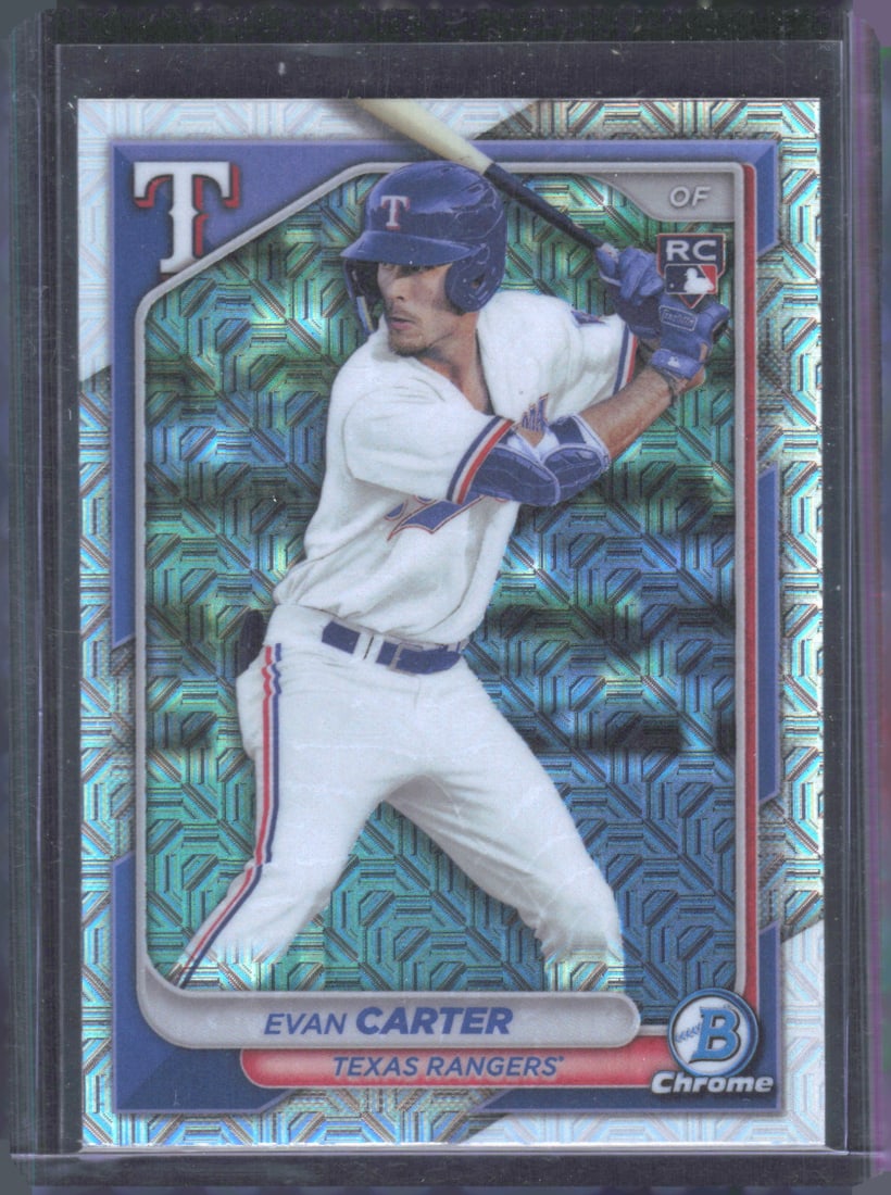 Evan Carter Rookie Card Chrome Mojo Refractors 2024 Bowman #46: Evan Carter Rookie Card Chrome Mojo Refractors 2024 Bowman #46
