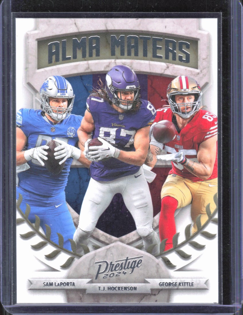 Sam LaPorta / T.J. Hockenson / George Kittle Alma Maters 2024 Panini Prestige #9: Sam LaPorta / T.J. Hockenson / George Kittle Alma Maters 2024 Panini Prestige #9