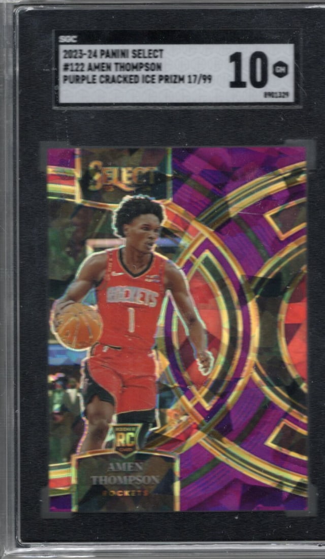 Amen Thompson Purple Cracked Ice RC /99 2023-24 Panini Select #122 SGC 10: Amen Thompson Purple Cracked Ice RC /99 2023-24 Panini Select #122 SGC 10