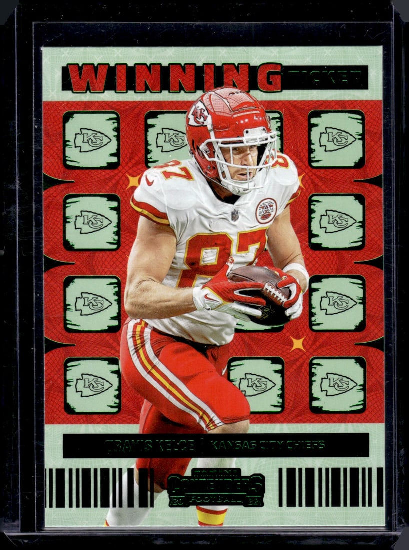 Travis Kelce Winning Ticket Emerald 2022 Panini Contenders #WT-TKE: Travis Kelce Winning Ticket Emerald 2022 Panini Contenders #WT-TKE