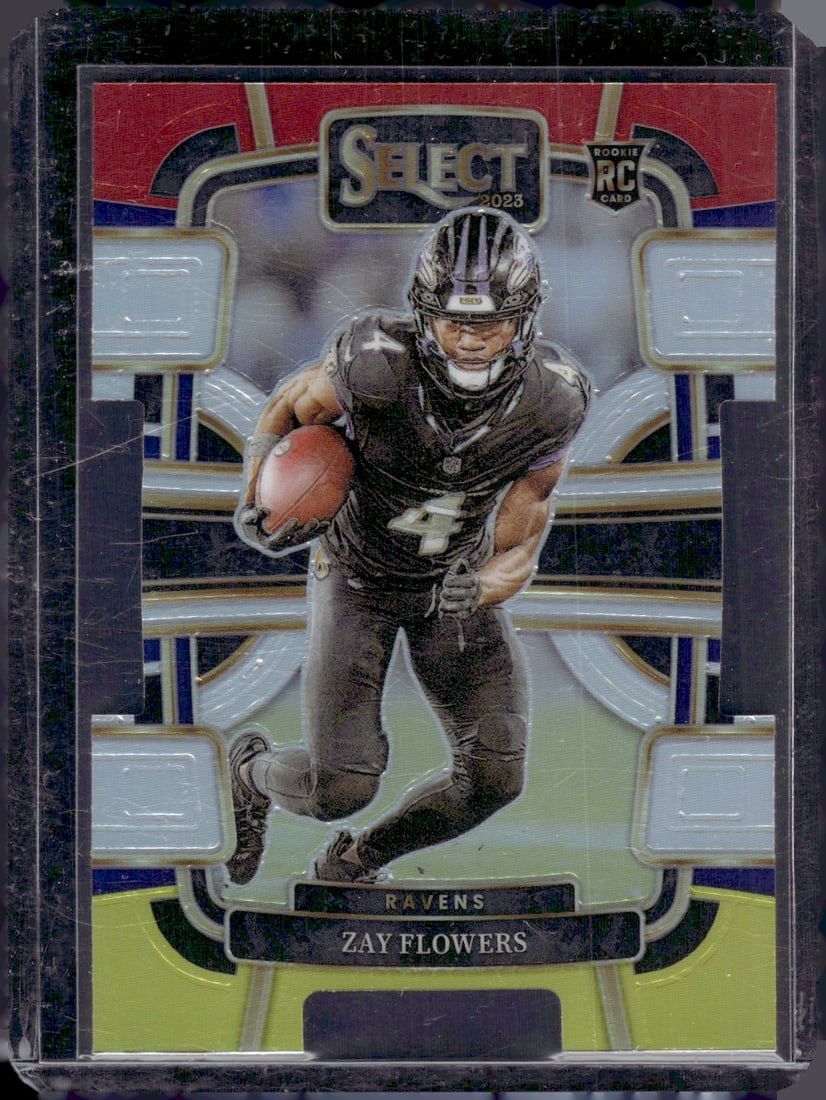 Zay Flowers Red/Yellow Prizm Die Cut RC 2023 Panini Select #8: Zay Flowers Red/Yellow Prizm Die Cut RC 2023 Panini Select #8