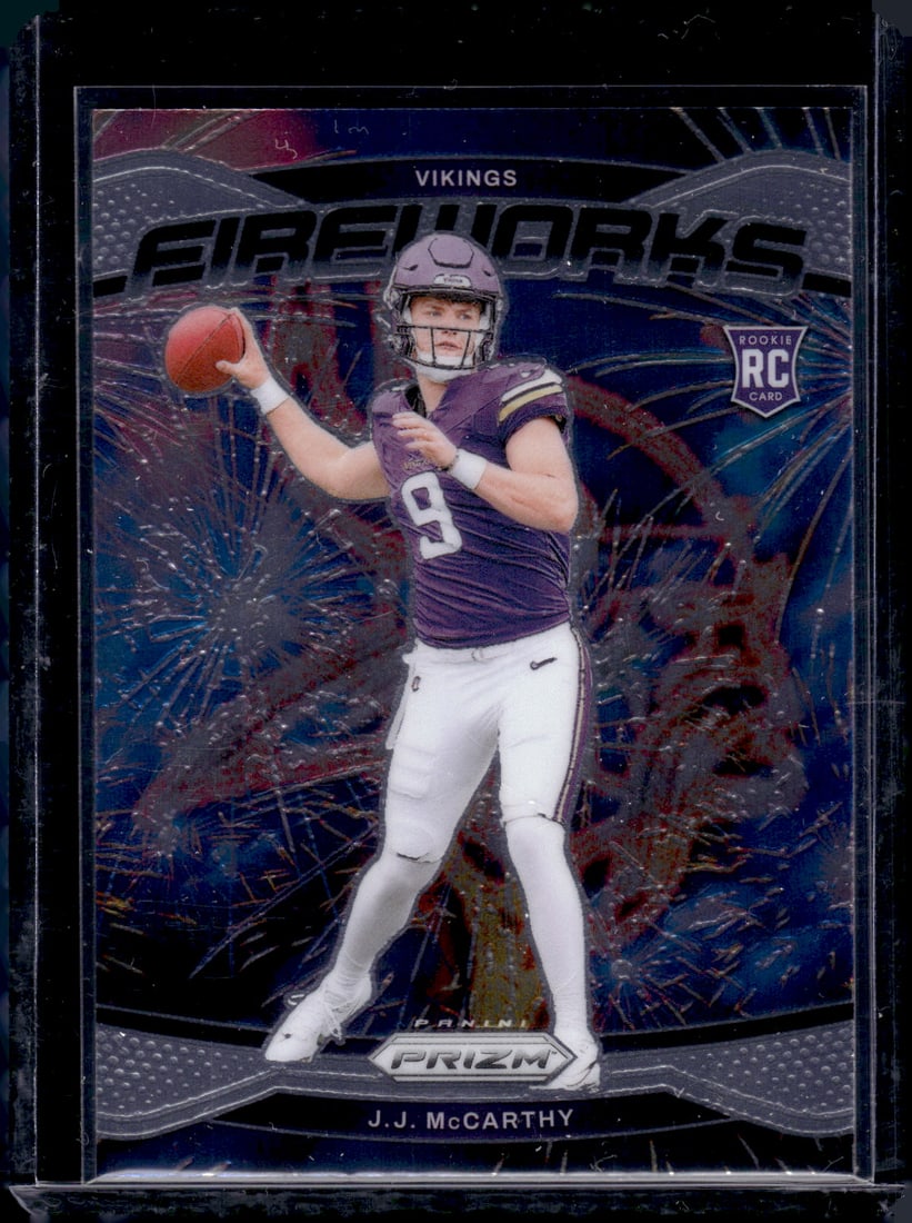 JJ McCarthy Fireworks RC 2024 Panini Prizm #18: JJ McCarthy Fireworks RC 2024 Panini Prizm #18
