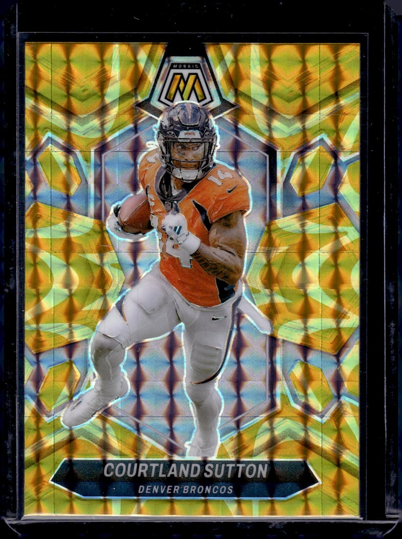 Courtland Sutton Reactive Yellow Prizm 2024 Panini Mosaic #66: Courtland Sutton Reactive Yellow Prizm 2024 Panini Mosaic #66