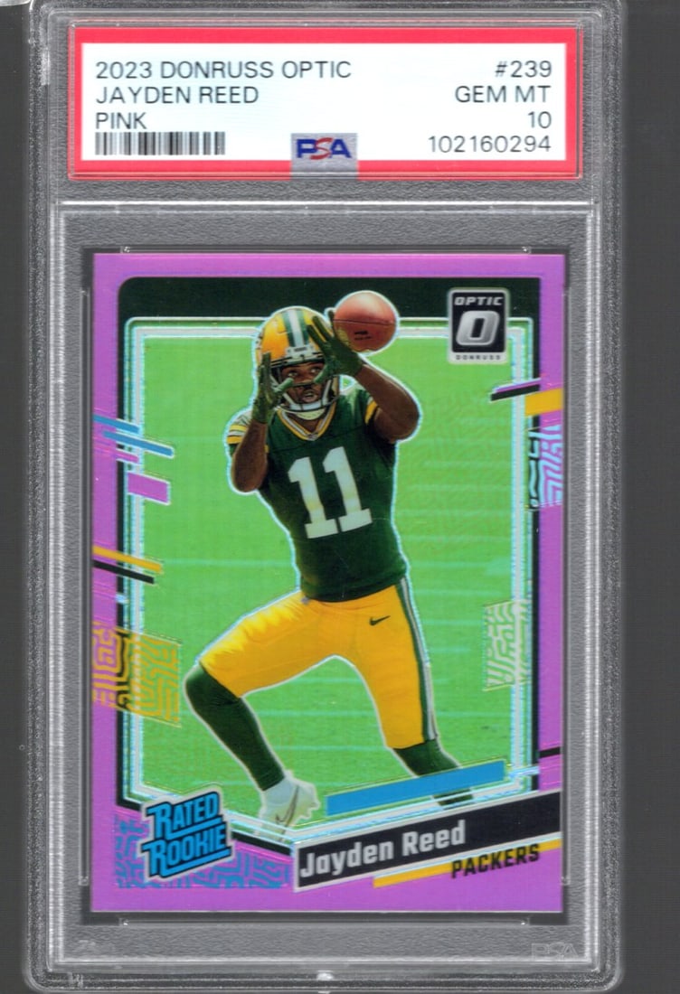 Jayden Reed Pink Prizm RC 2023 Donruss Optic #239 PSA 10 (1 of 2)