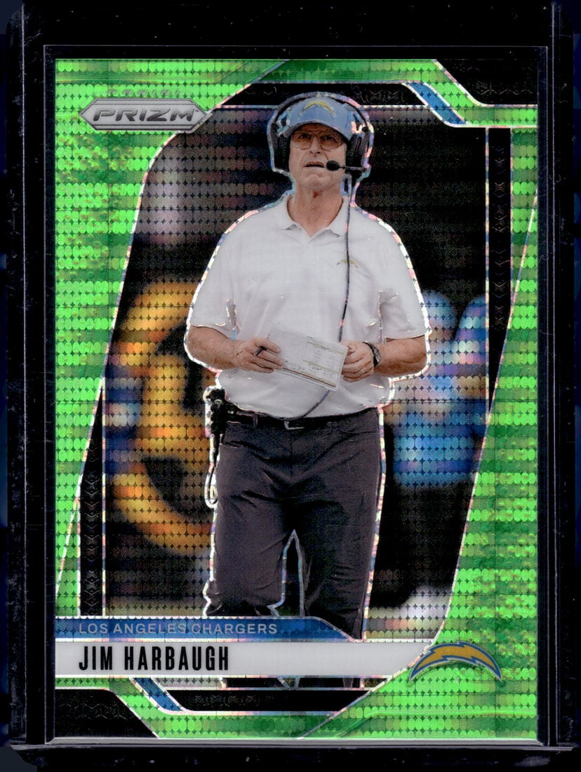 Jim Harbaugh Neon Green Pulsar Prizm 2024 Panini Prizm #163: Jim Harbaugh Neon Green Pulsar Prizm 2024 Panini Prizm #163