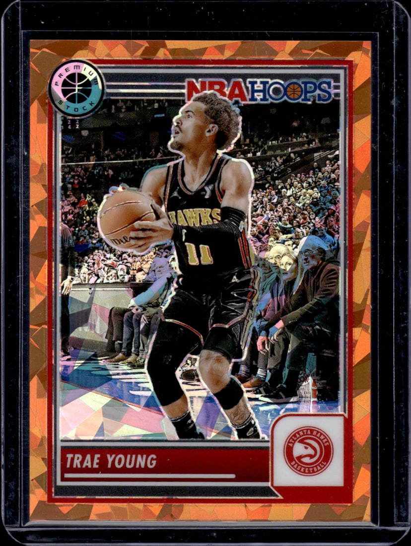 Trae Young Orange Cracked Ice /125 2023-24 Panini Premium Stock #82 (1 of 2)