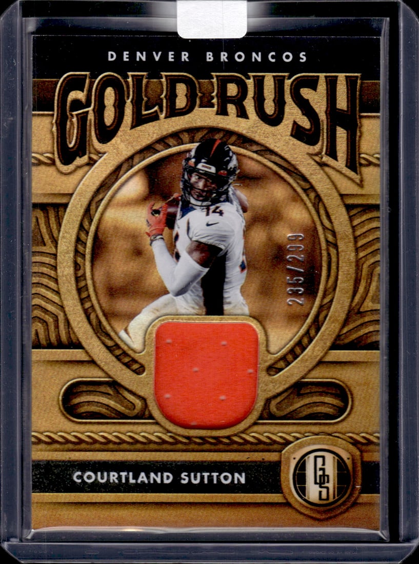 Courtland Sutton Gold Rush Player Worn Patch /299 2022 Panini Gold Standard #GR-CSU (1 of 2)